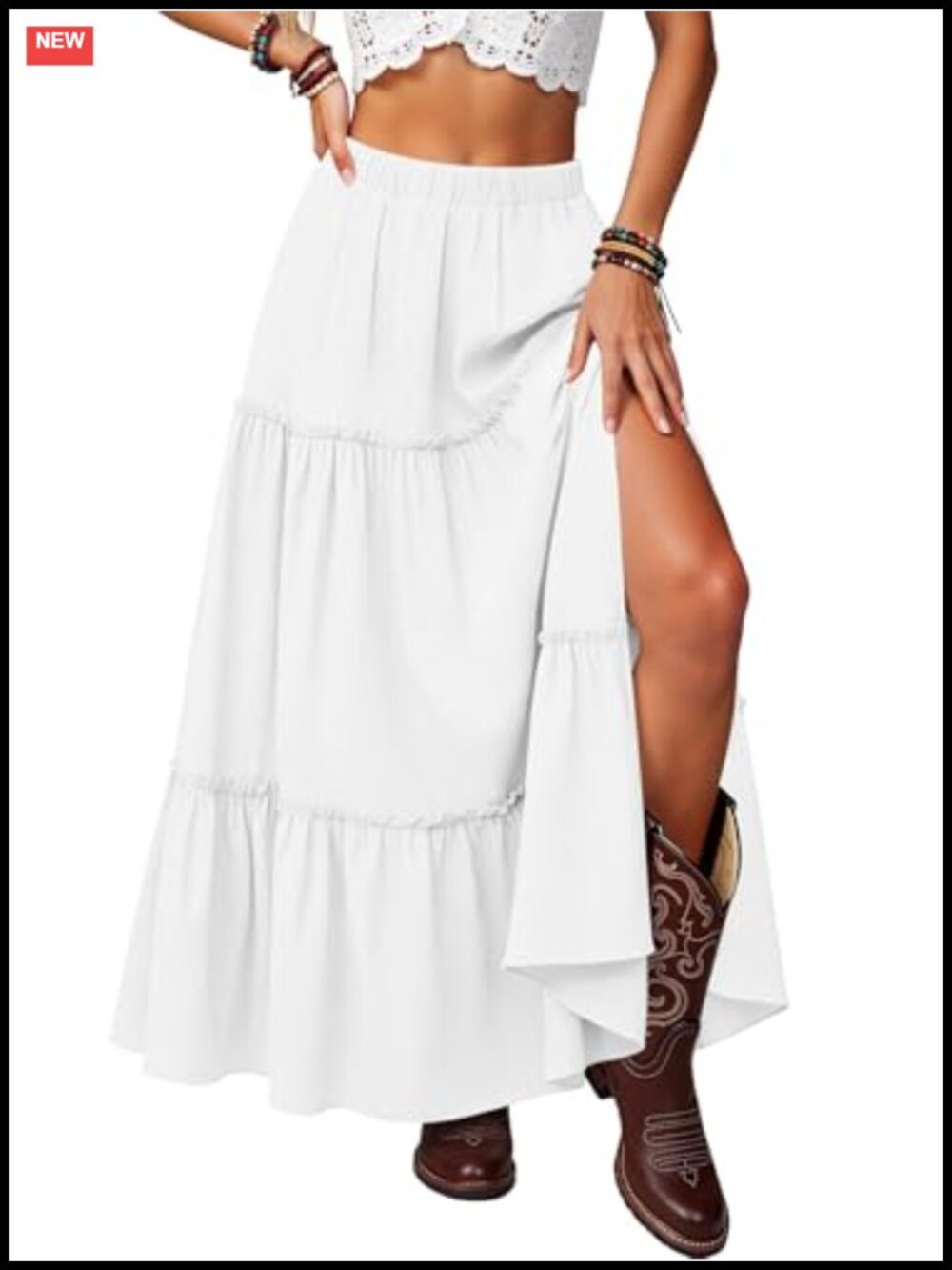 Maxi Skirt for Women 2026 Summer Tiered Pleated Ruffle Flowy Boho Long Skirt